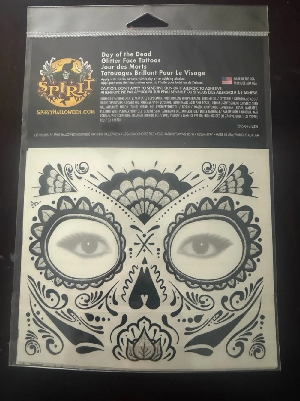 Spirit Black Day of the Dead Glitter Face Tattoo Sheet - Picture 2 of 2